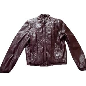 Vintage Verducci Women's Oxblood Leather Moto Bomber Jacket Shearling Quilted
